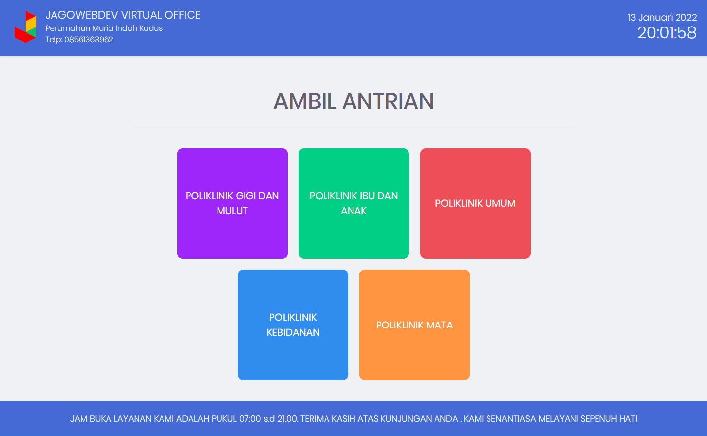 Tampilan Halaman Ambil Antrian